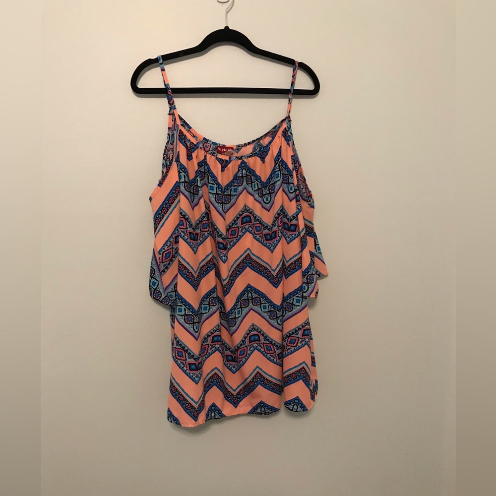 Style Up Peach Pattern Open Shoulder Blouse Size 2X